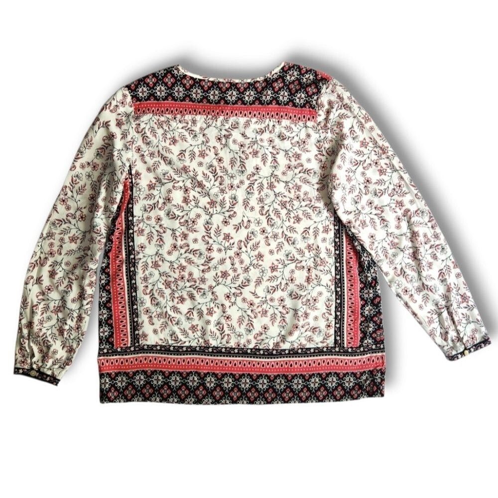 J. Jill Women Tunic Blouse Top Neck Floral White Pink Long Sleeve Size M - Picture 9 of 13